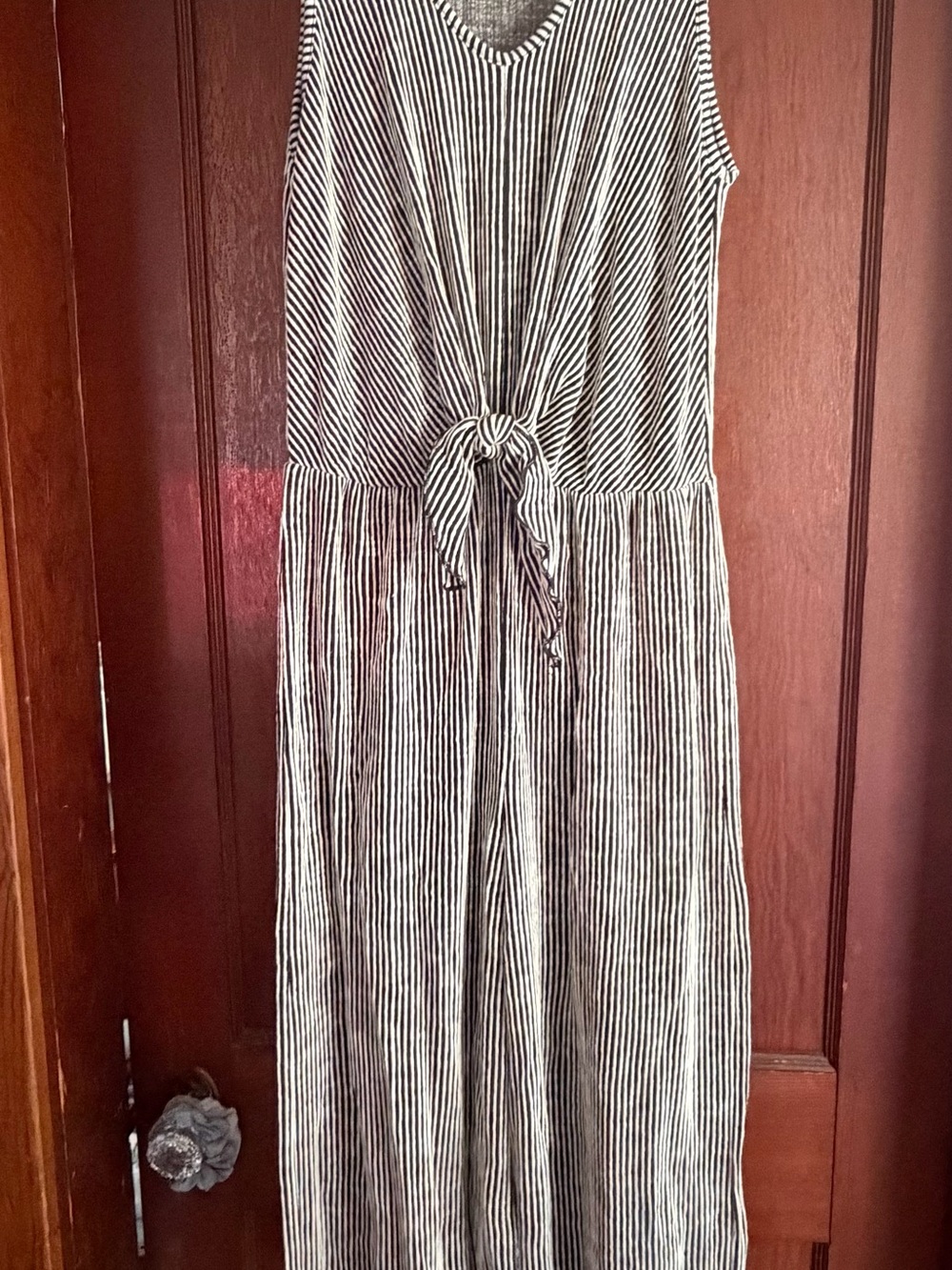 Caution To The Wind Black and White Striped Tie-Front Jumpsuit